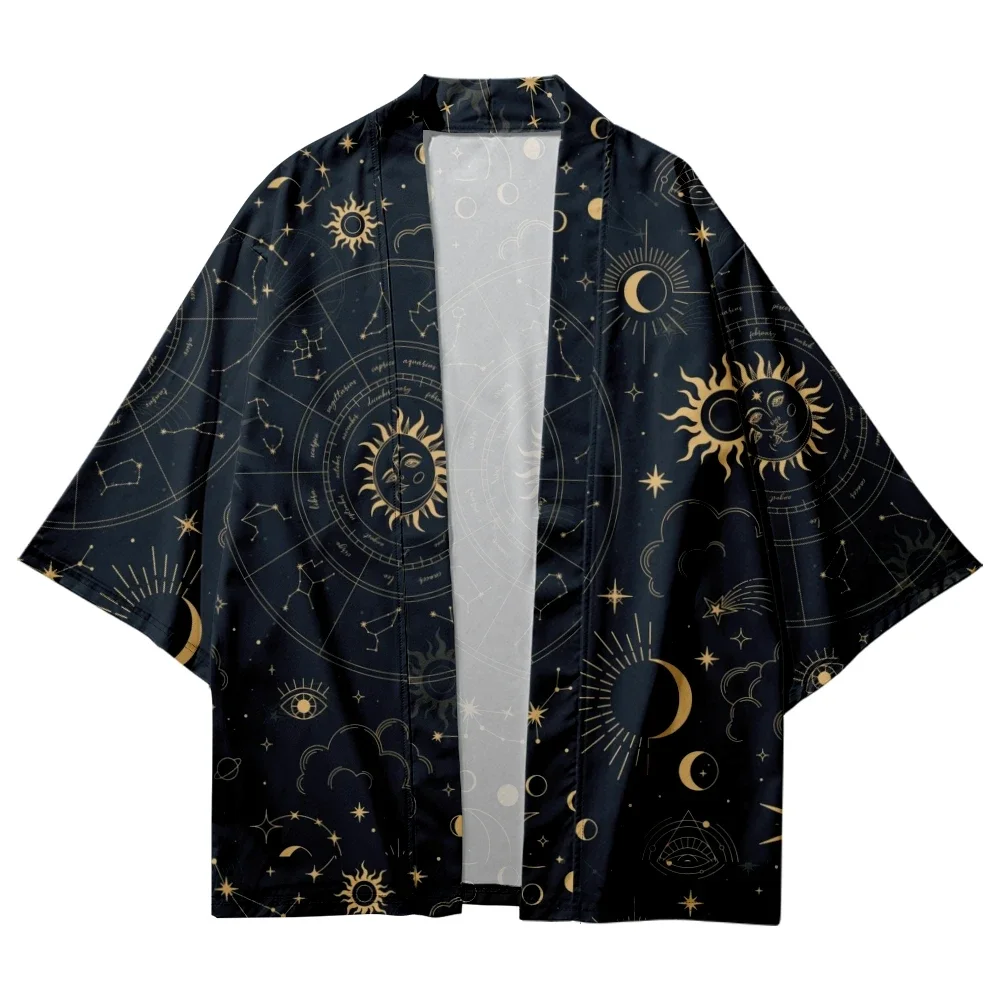 

Men and Women Japanese Kimono Fashion Moon Star Space Printing Japanese Casual Loose Thin Coat Streetwear Kimono Cardigan