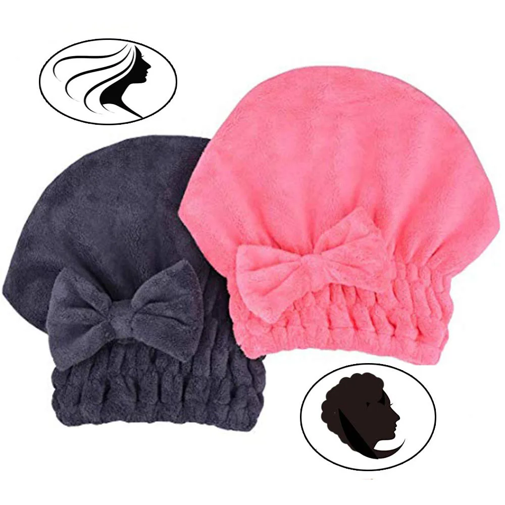1 PCS Microfiber Hair Drying Towels Head wrap with Bow-Knot Shower Cap Hair Turban hairWrap Bath Cap for Curly Long