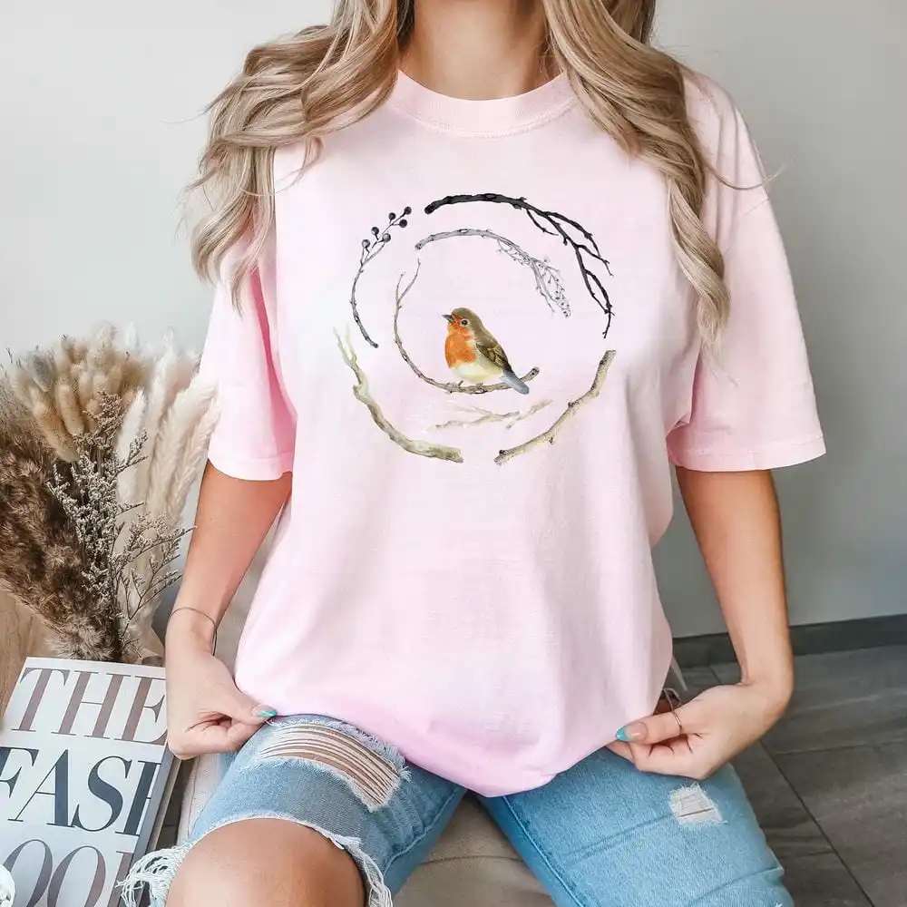 Bird Lover Print Comfort T-Shirt Women Cute Bird Nature Lover Tee Funny Bird Peace Shirt Apparel Trendy Casual Streetwear Y2K