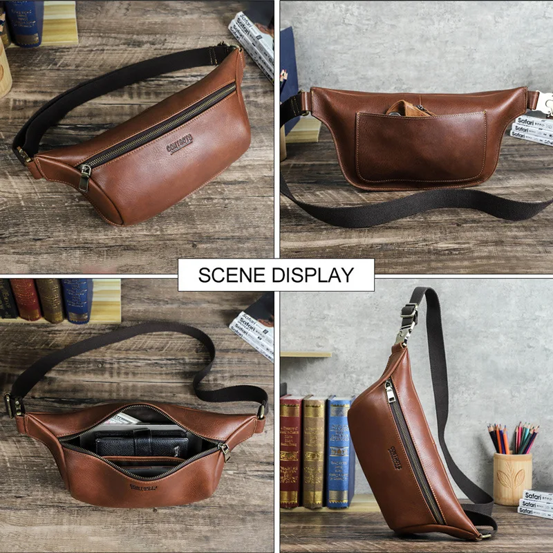 New Fashionable British Style Top Layer Cowhide Head Layer Cowhide Trend Multi Functional Genuine Leather Men's Phone Waist Bags