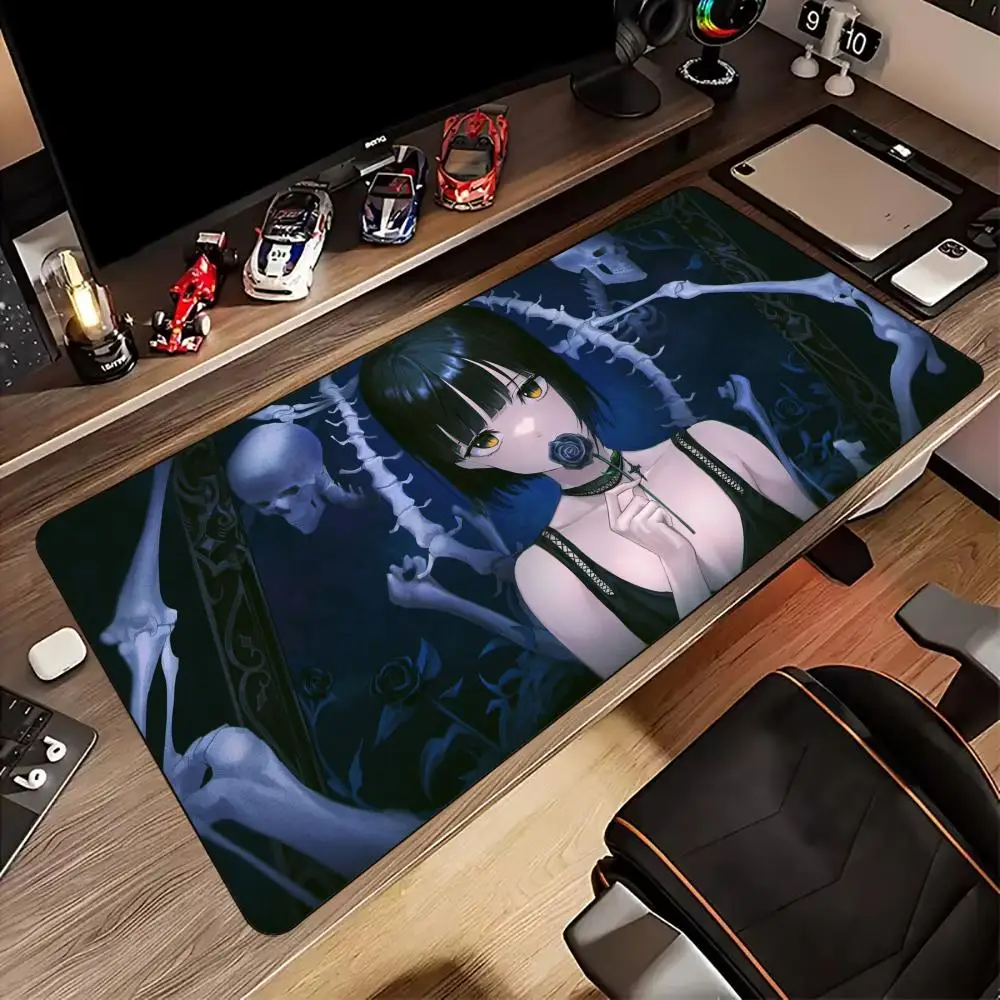 

Gothic girl and skull anime Mouse Pad Desk Mat gaming mats rubber anti-slip Durable pc accessories keypad Extended mousepads rug