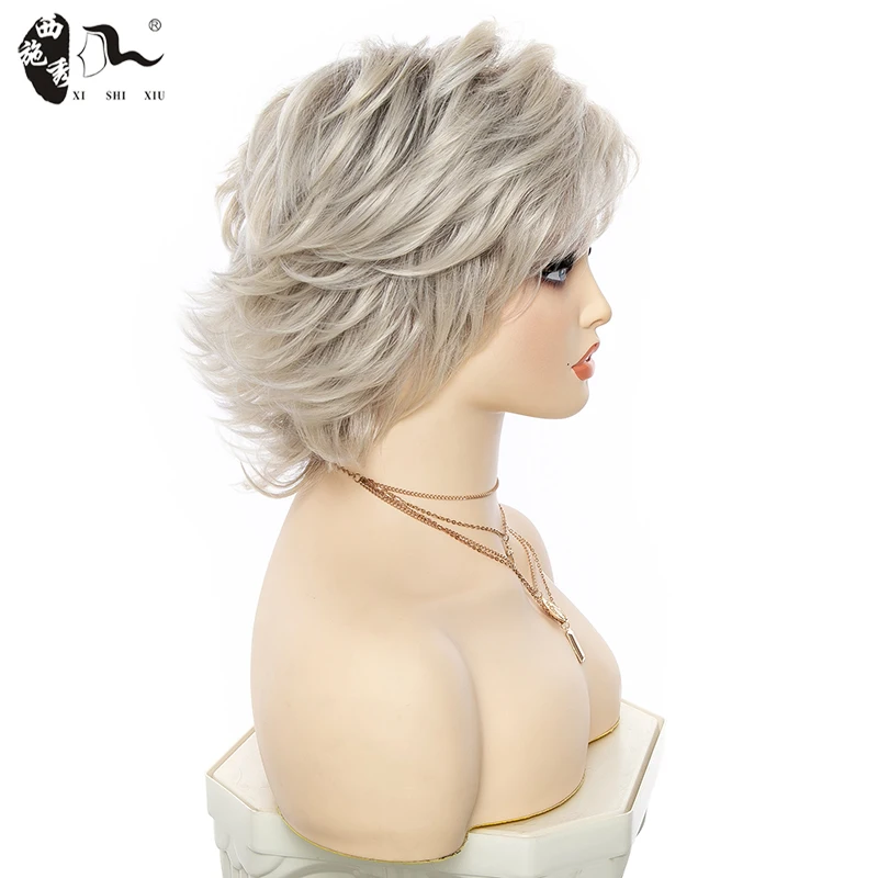 Mixed Blonde Short Natural Hair Synthetic Wig For Women Wavy Femail Hair Wig With Bangs High Temperature Daily Cosplay Daily Wig