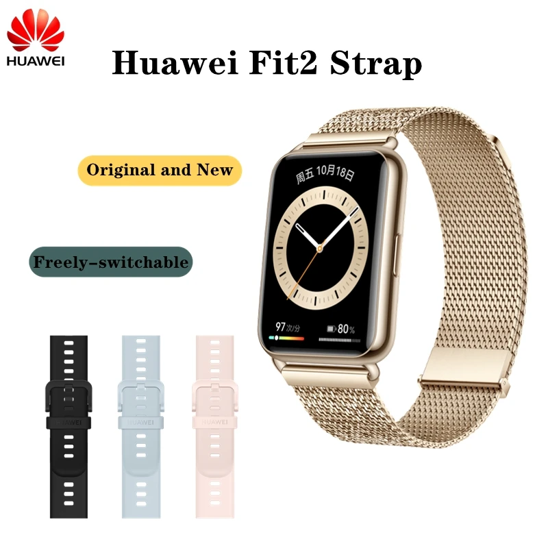 Bracelet de montre en silicone pour Huawei Fit 2, en cuir, Double magnétisme, milanais, Original