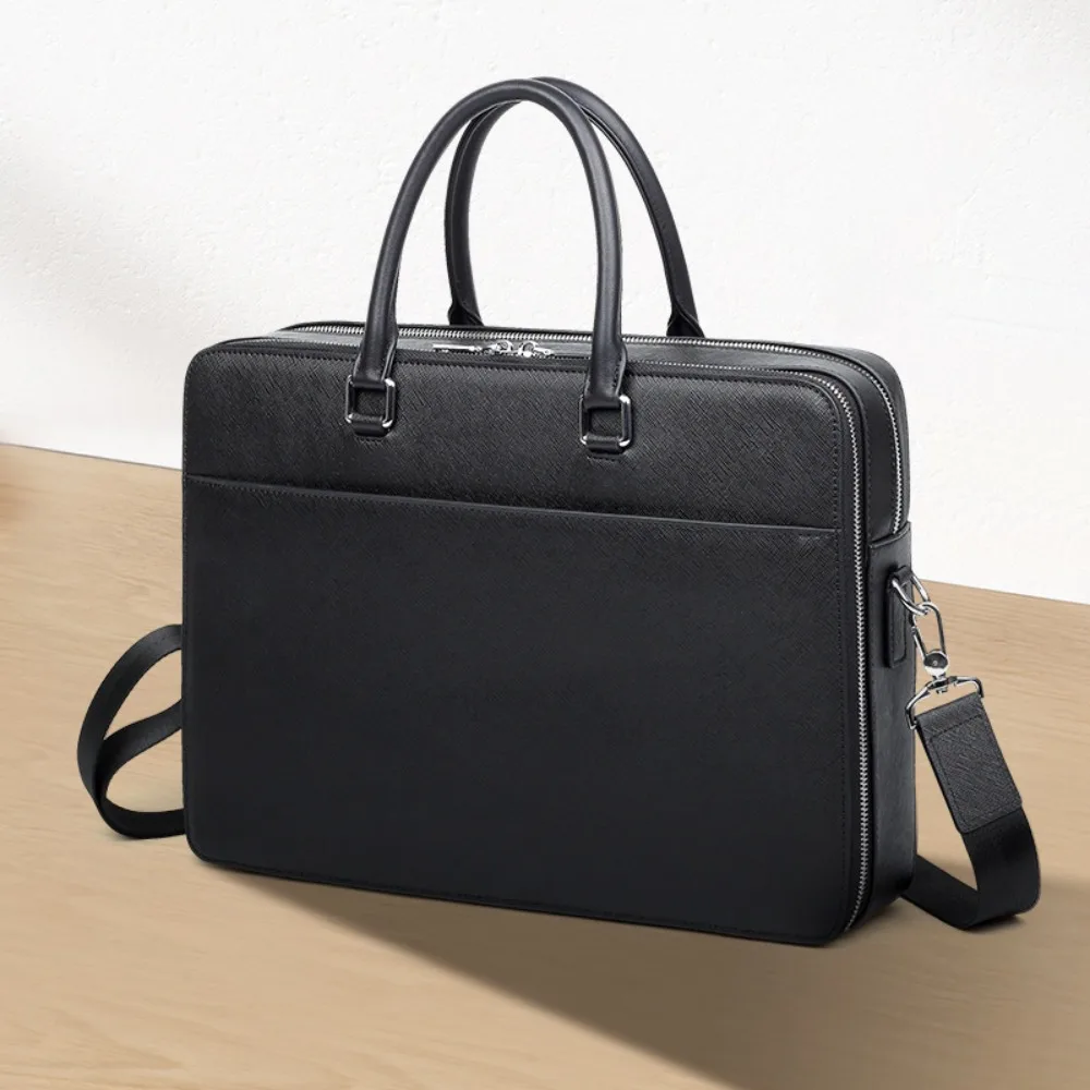 New Leather Men's Cowhide Men's Versatile Simple Briefcase Business Multifunctional Fashion Computer Bag Large Capacity Handbag