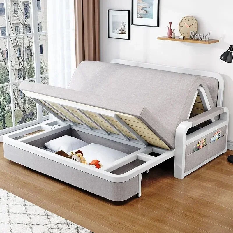 Modern Furniture Folding Sofa Bed Metal + Solid Wood Frame Home Apartment Dual-use Locker