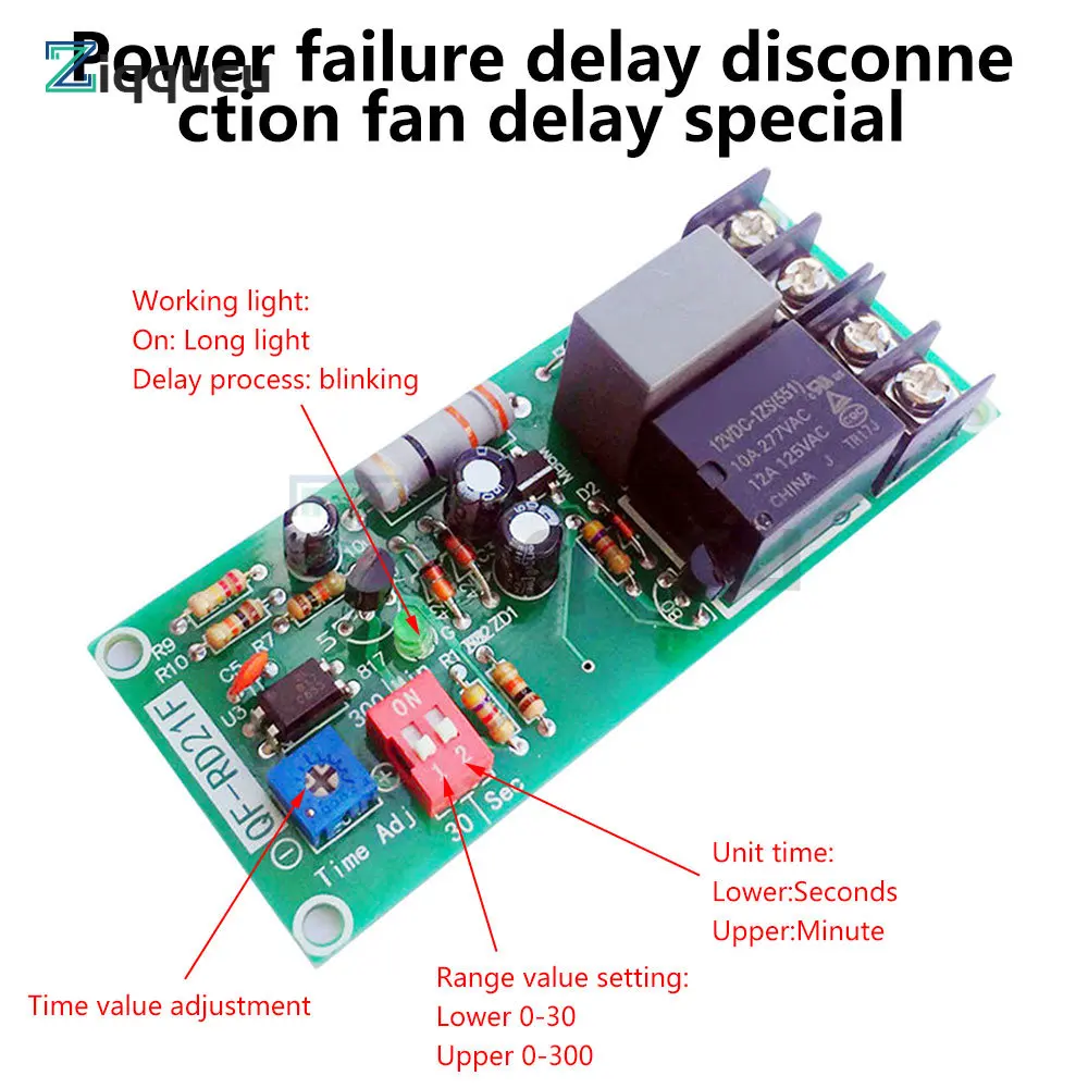 AC100V-220V Adjustable Timer Control Relay Module Turn Off Delay Switch Board For Exhaust Fan Delayed Fan Shutdown Relay Module