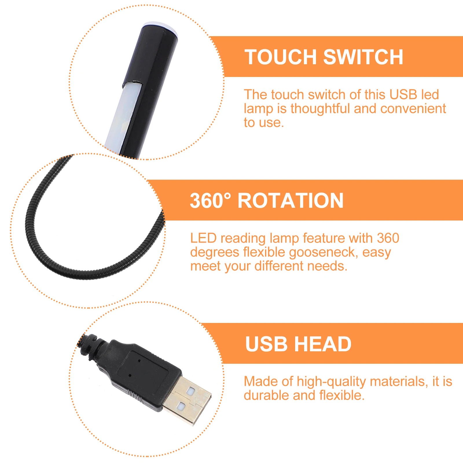 

2pcs Touch Dimmable LED Lamp USB Reading Light Flexible Gooseneck Abs Bedside Table Lamp Portable Small Night Light