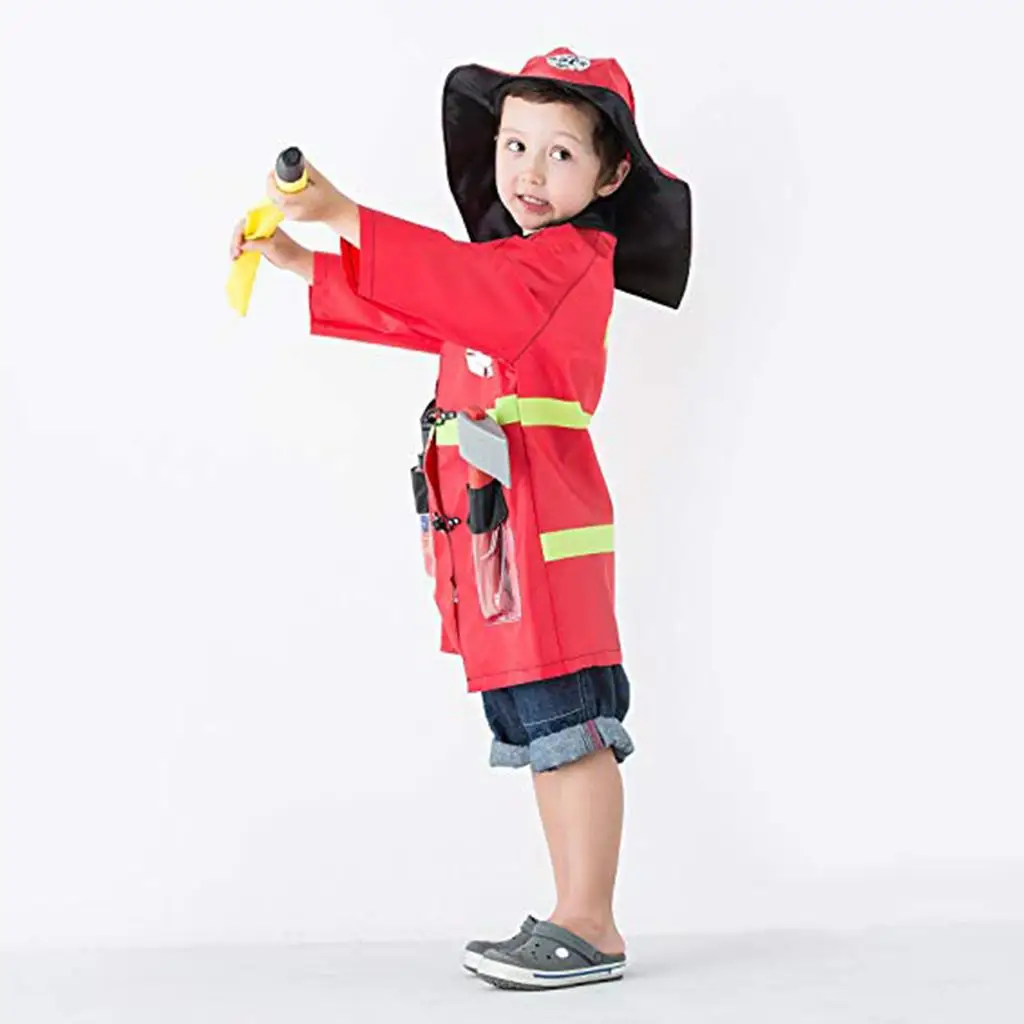 Kids Fire Chief Dress Up Toy Set Waterproof Pretend Costume Role Play Outfit for Party Events