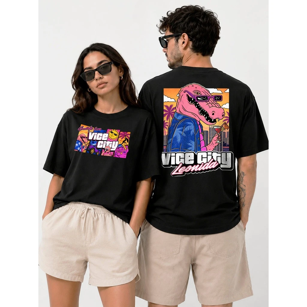 GTA 6 Vice City Leonida Pink Crocodile Sunglasses Cocktail Graphic T-Shirt Retro Miami Palm City Print Unisex and Kids Tee
