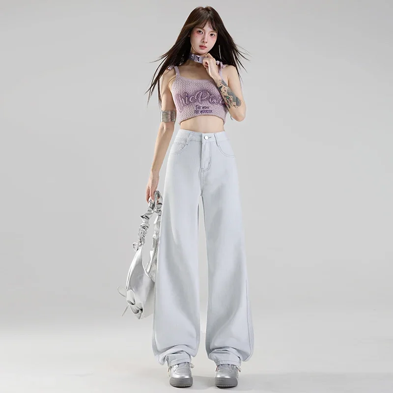 Jeans dritti da donna comodi Pantaloni in denim vintage vestibilità ampia e delicati sulla pelle Pantaloni lunghi da strada a vita bassa larghi a gamba larga