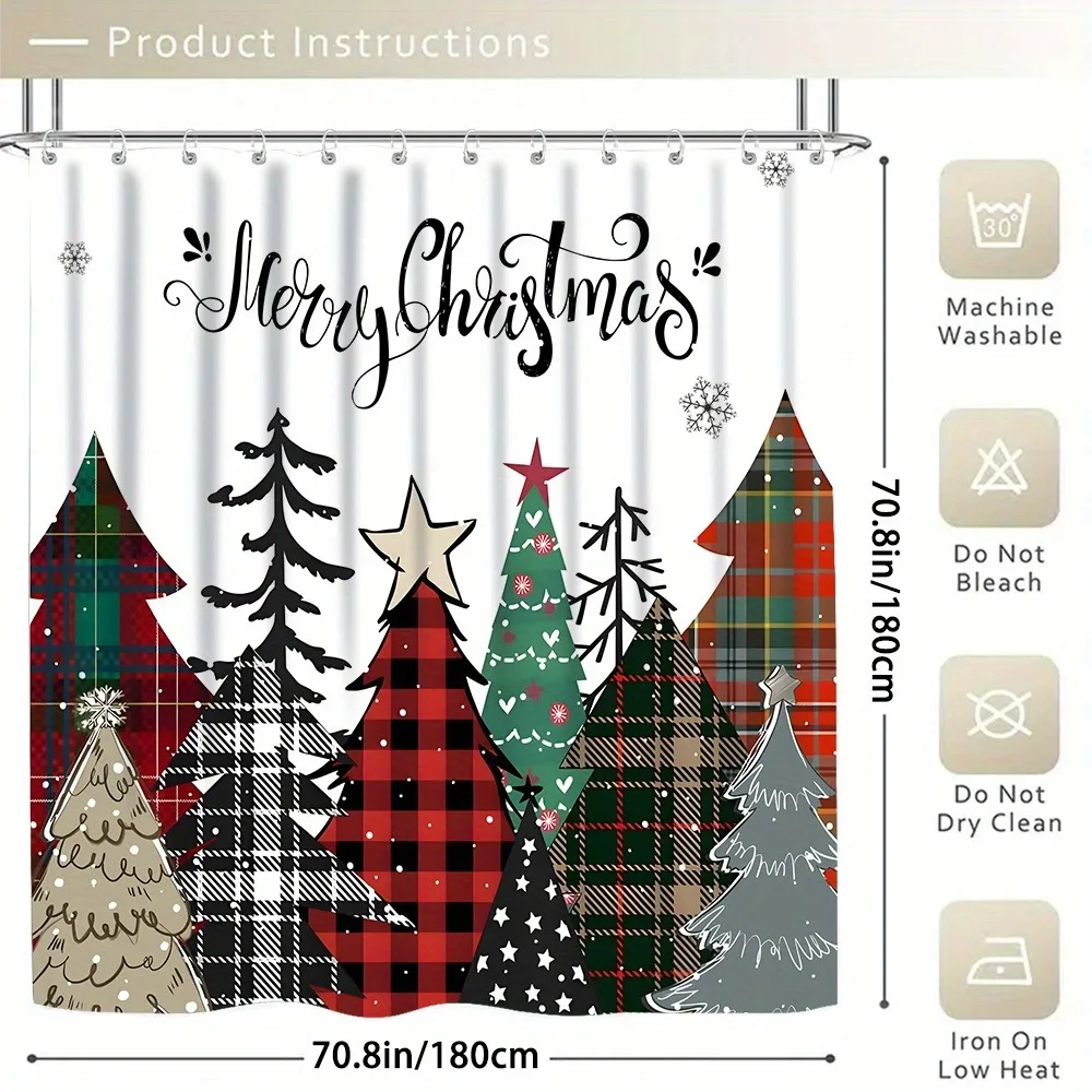 Navidad Frohe Weihnachten Baum Dusch vorhang Set wasserdichten Polyester Weihnachten Bad Vorhang und Toilette Boden matte mit kostenlosen 12 Haken – Detail 6