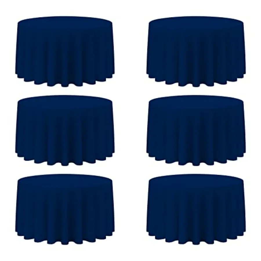 

6 Pack Navy Blue Round Tablecloths 120 Inch for 60 Tables - 150 GSM Polyester Fabric Floor Length Drop Water Stain Wrinkle Resi