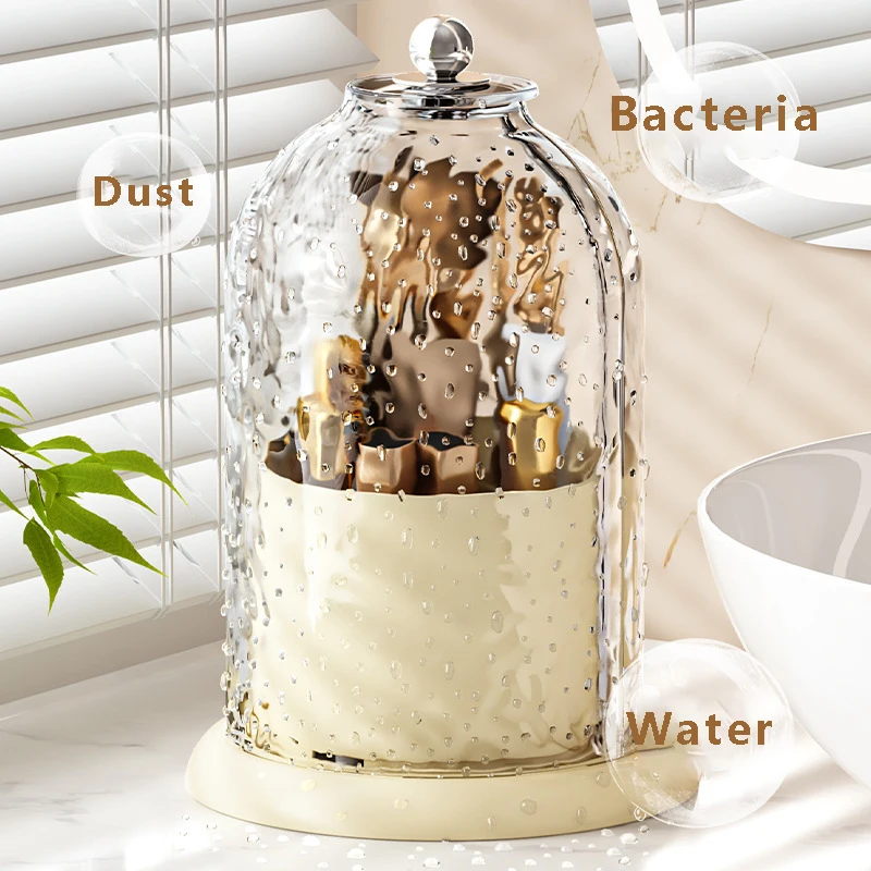 360° Rotating Makeup Organizer Cosmetic Brush Holder With Dust-proof Lid Lipstick Eyebrow Pencil Holder Eye Shadow Storage Boxes