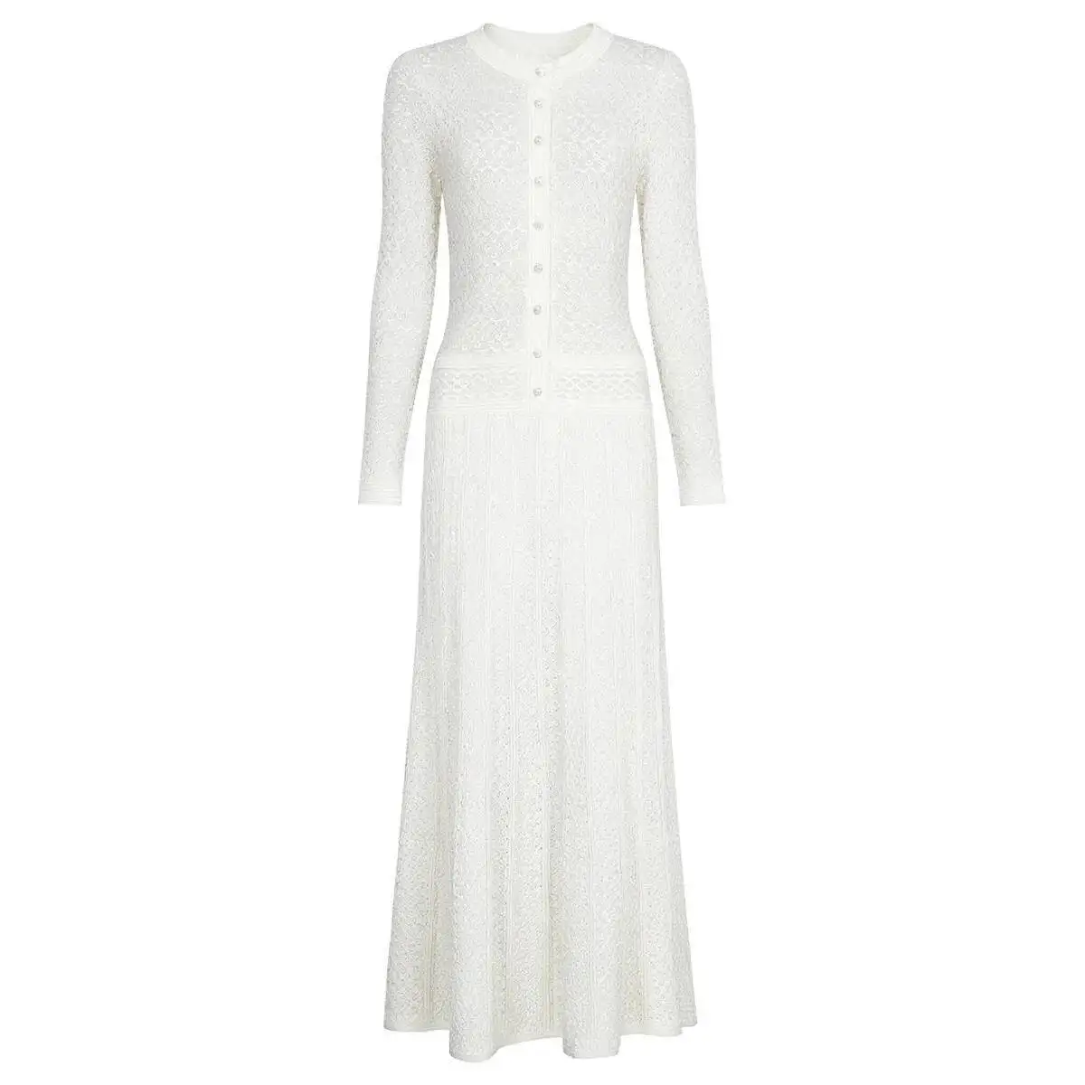 LEOSOXS Długie Rękawy Modne Dopasowane Sukienki Dzianinowe Zapięcie Perłowym Dekolt Okrągły Odzież Damska Obcisła Seksowna Długa Suknia Jesienna Elegancka Impreza