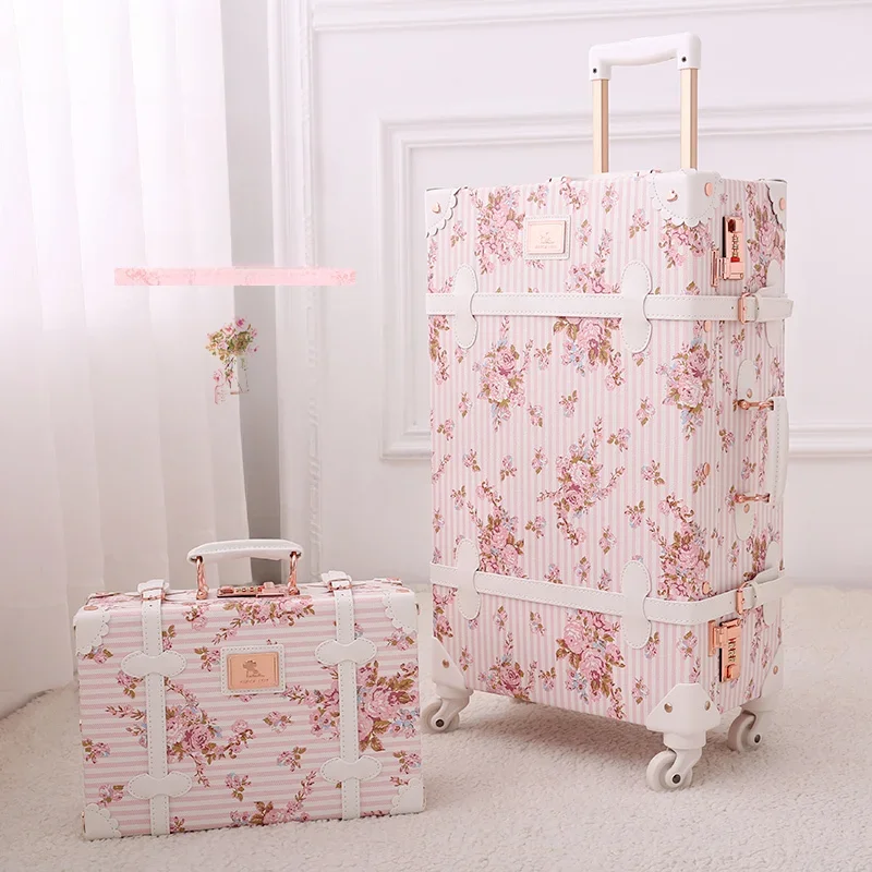 Retro luggage set trolley suitcase bag woman fashion rolling luggage case 20 inch Cabin Rolling Luggage travel suitcase on wheel