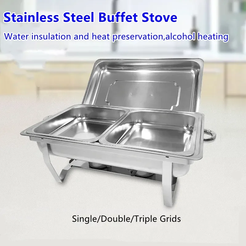 

Stainless Steel Buffet Stove Square Detachable Dish Food Warmer Serving Dish Hot Pot Small Chafing Dish Hotel Wedding Chafing