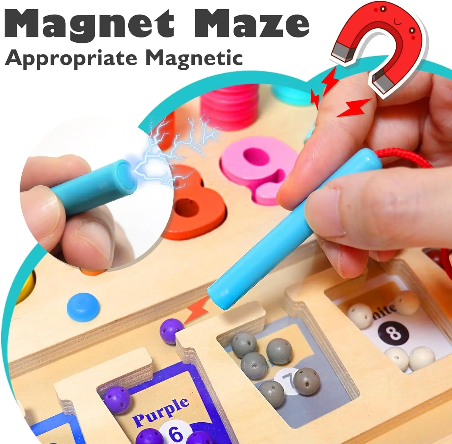 Magnetic Color and Number Maze Wooden Magnet Puzzle Game Board for Toddlers Montessori Toys Fine Motor Skills Toys for Children