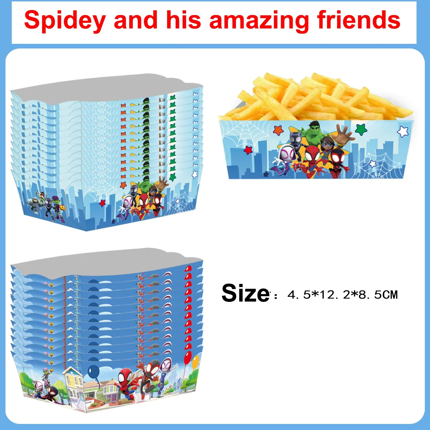 12/24pcs Spidey and His Amazing Friends Paper Food Serving Trays Spiderman Candy Snacks Popcorn Box Boys Kids Birthday Supplies view 2