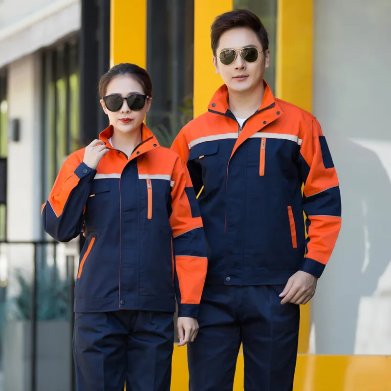 Long Sleeve Work Uniform Set Autumn Summer Cotton Polyester Blend Engineering Maintenance Repair Clothing