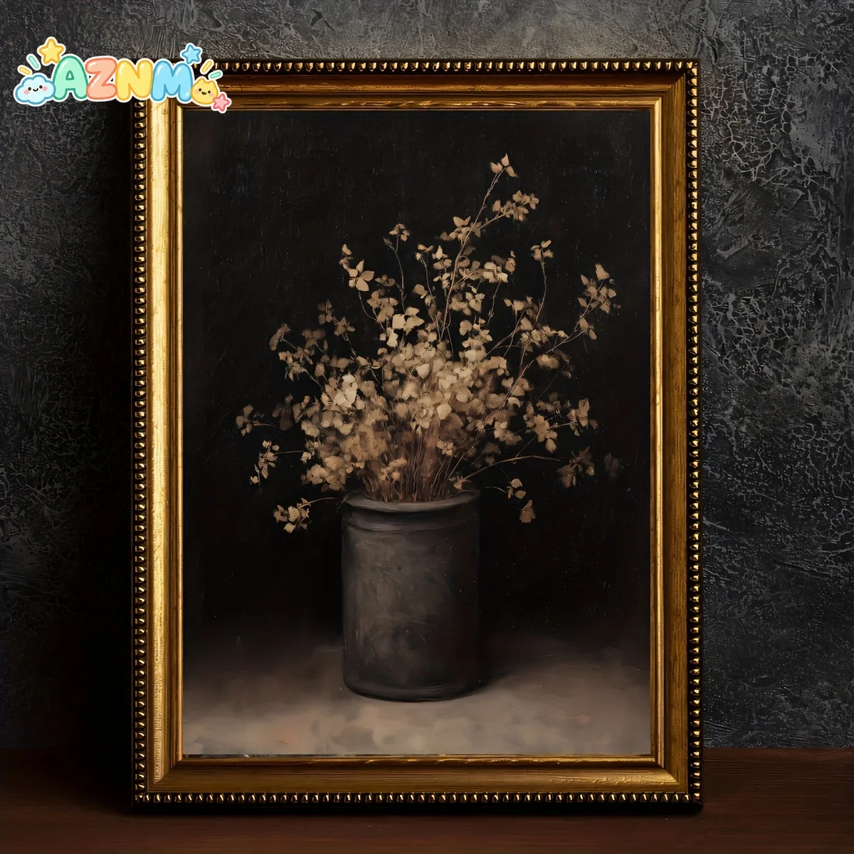 2D Flat, 2D Flat, 1pc Frameless Vintage Fall Dried Flowers Vase Posters, Dark Moody Rustic Still Life Canvas Painting, Creati