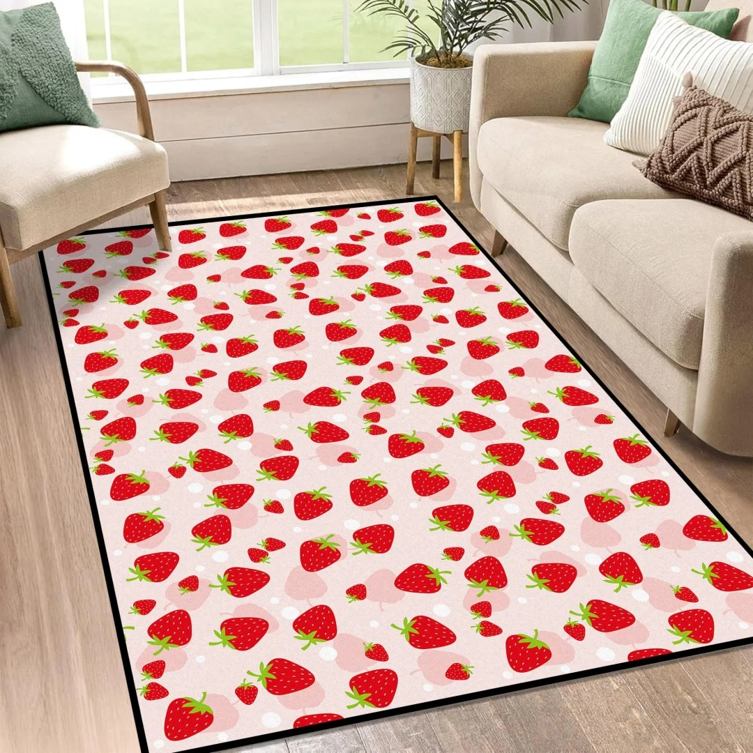 

Pink Strawberry Rugs for Bedroom Girls Living Room Hallway Entryway Dorm Cute Carpets Floor Mat Player Indoor Doormat