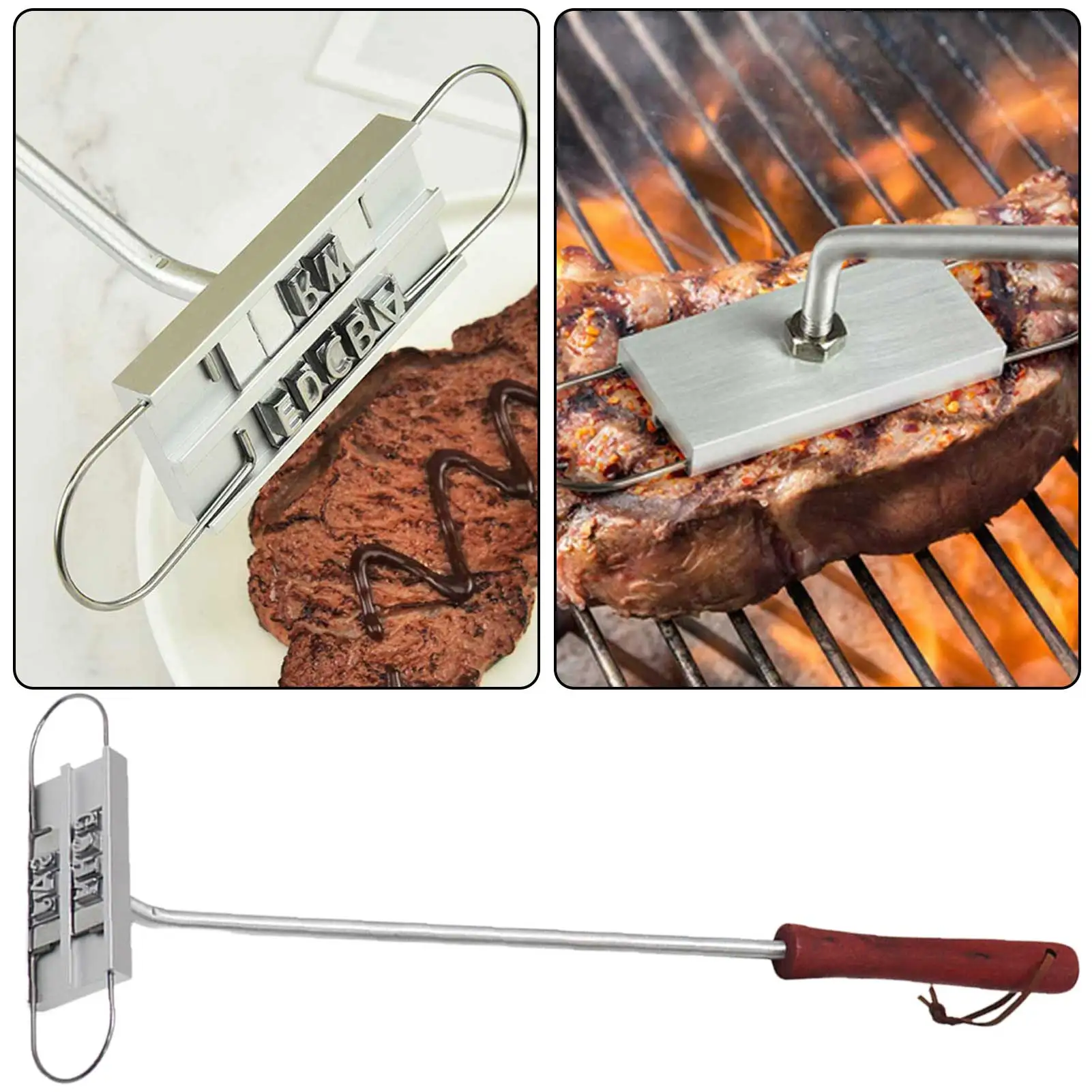 BBQ Meat Branding Iron With 55 Interchangeable Letters,Food Grade BBQ  Steak Branding Irons Set Portable Barbecue Tool Kit