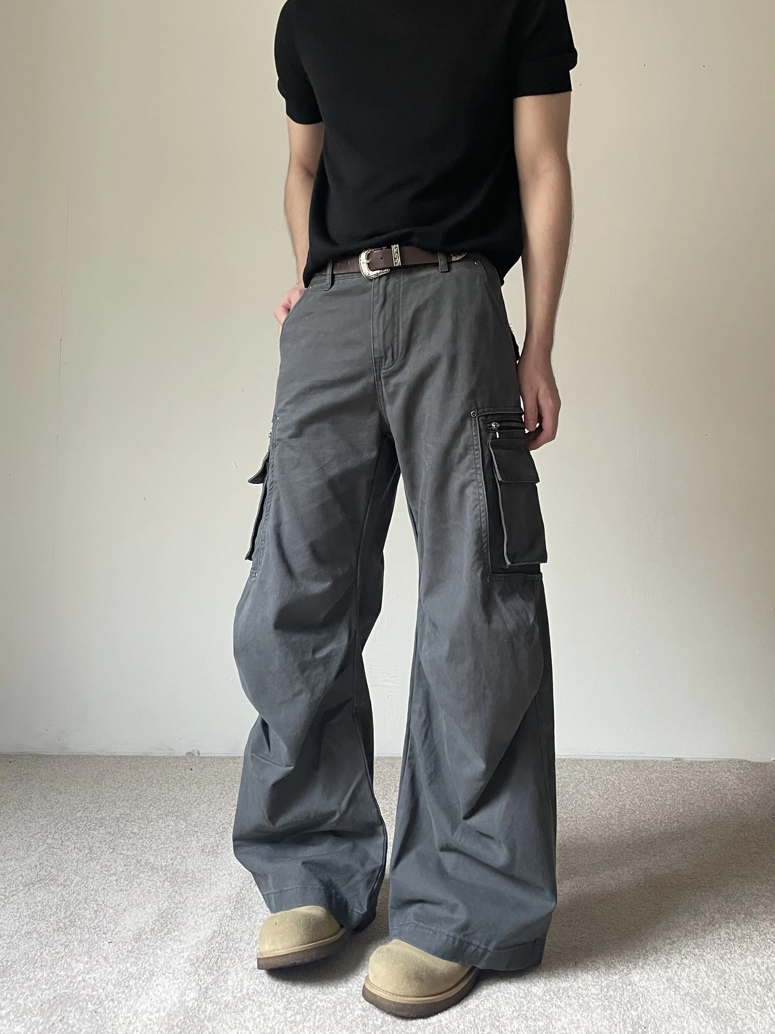Retro American High Street Men's And Women's Loose Straight Leg Jeans with Pockets Tapered Work Pants Casual Slimming Trousers