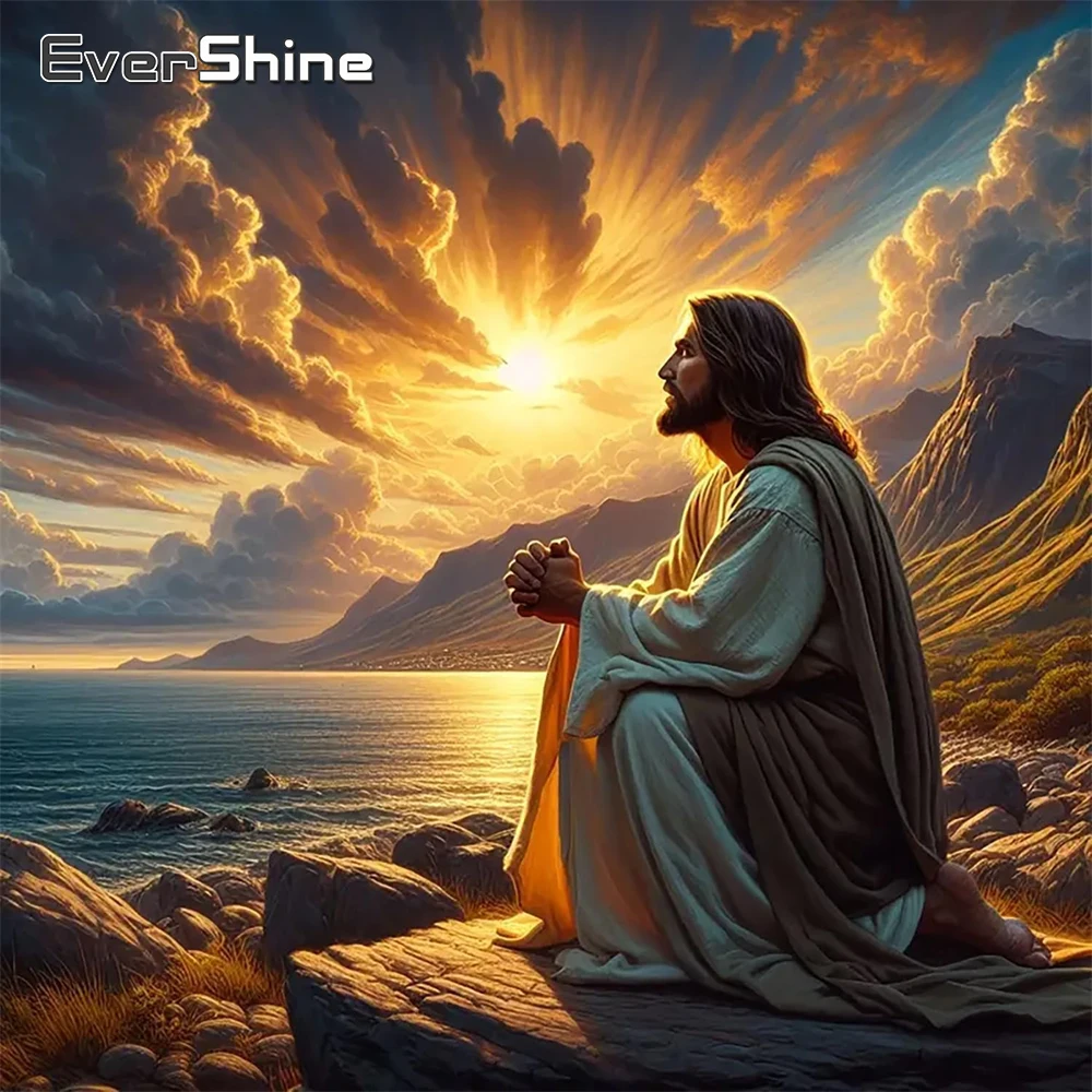 Evershine Mann Diamant Mosaik Porträt Religion Voll Platz Runde Diamant Malerei Sonnenuntergang DIY Stickerei Neue Ankunft Einzigartiges Geschenk
