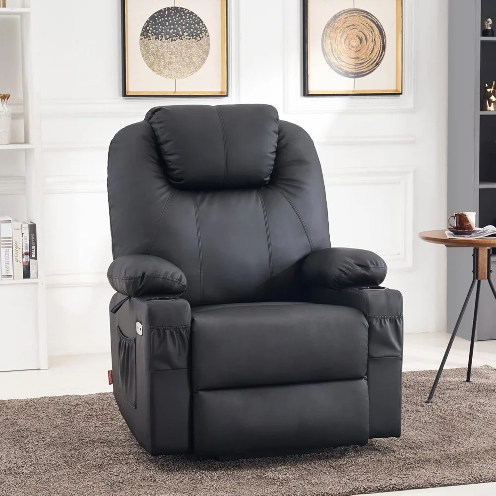 Large Power Lift Recliner Chair with Massage and Heat for Tall Elderly People, 3 Positions, Cup Holders, Christmas Gift