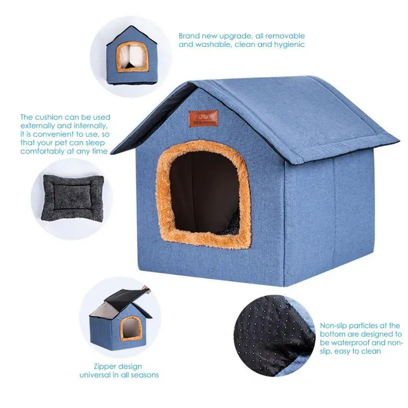 Dog House Indoor Portable Outdoor Cat Bed With Removable Soft Mat Outdoor Indoor Pet Beds For Dog Kittens & Small Pets Cozy