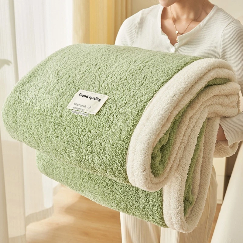 Solid Flannel Blanket with Thick Warm Coral Fleece: Double-Sided Plush Blanket for Winter Office Nap and Bed Cove