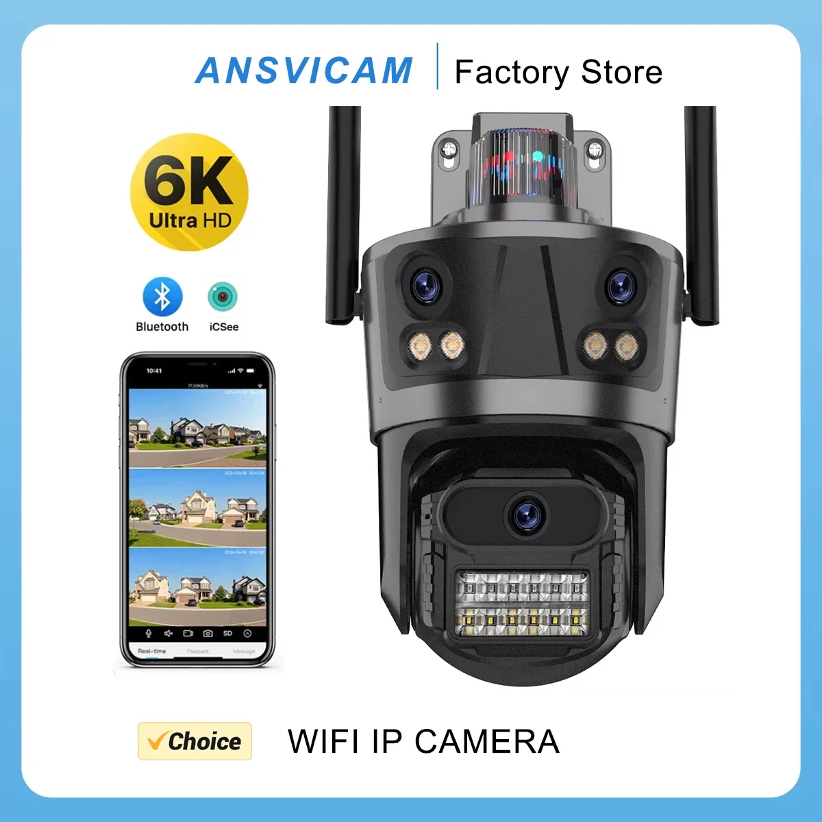 

6K HD WIFI IP Camera Three Lens Three Screens PTZ Camera Outdoor 6MP 3K Dual Lens Ai Tracking Cloud CCTV Security Camera iCsee