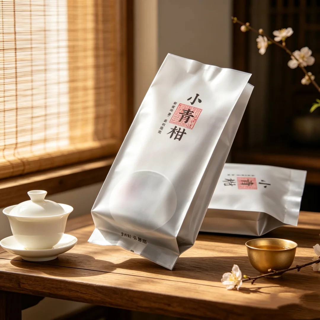 100pc Factory Direct Small Tangerine Tea Pouch - CPP Aluminum, Transparent Window, Bulk Order Discount