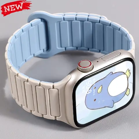 Apple Watch 용 실리콘 스트랩 46mm 42mm 49mm 45mm 41mm 44mm 40mm IWatch Ultra 2 시리즈 용 마그네틱 밴드 10 9 8 7 6 SE 5 4 3