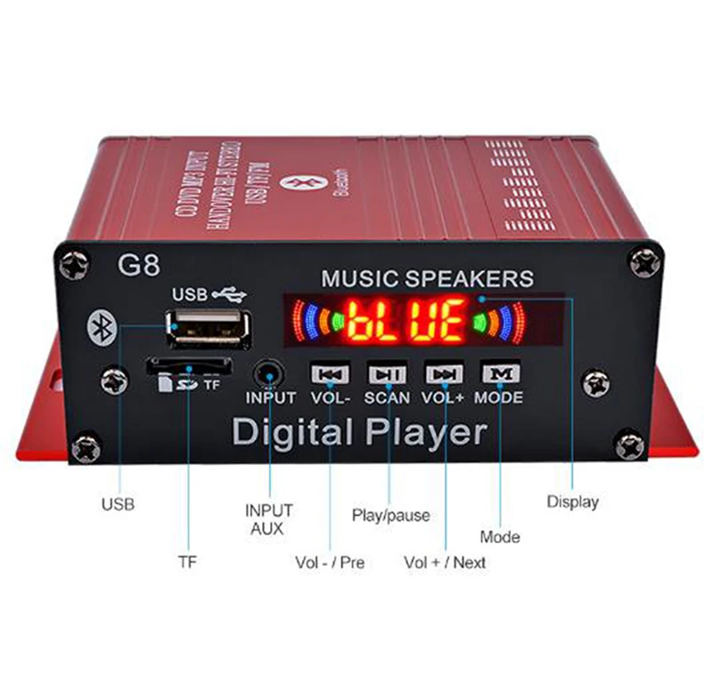 G8 Car DC 12V 200W 4 Channel HiFi Audio Digital Power Amplifier Player Stereo bluetooth AUX USB/TF/FM MP3 with Remote Control