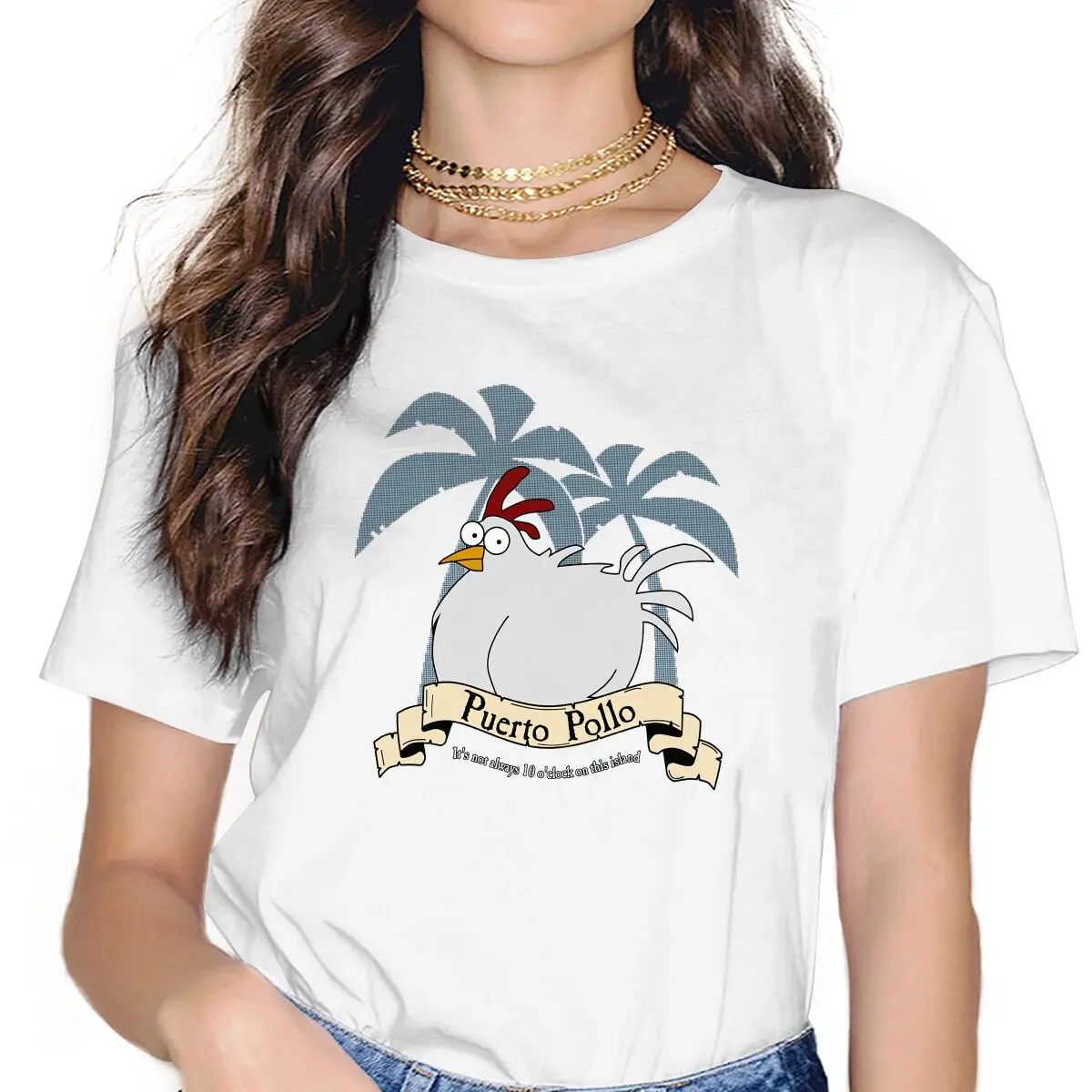 Monkey Island Puerto Pollo T Shirt Vintage Punk Women's Tshirt O-Neck