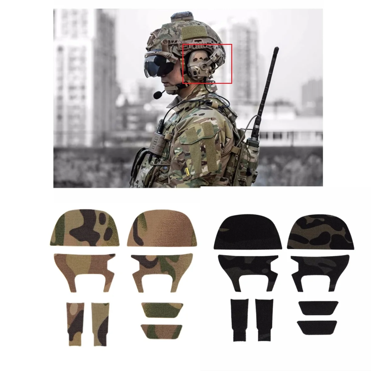 Tactical AMP Communication Headset Stickers Set Waterproof Skin Decorative Camouflage Protection Stickers MC MCBK