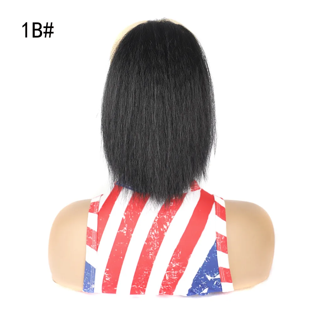 Drawstring Short Synthetic Kinky Straight Fluffy Ponytail Hair Extensions For Women Yaki Straight  Black Pony Tail Hairpiece