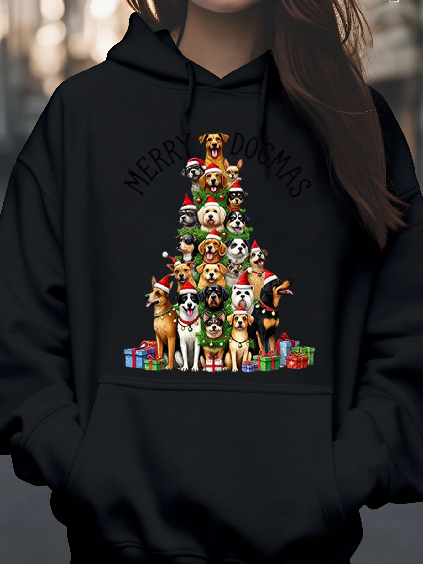 هوديي لعطلة مطبوع عليه شجرة عيد الميلاد للكلاب للنساء والرجال ملابس كاجوال