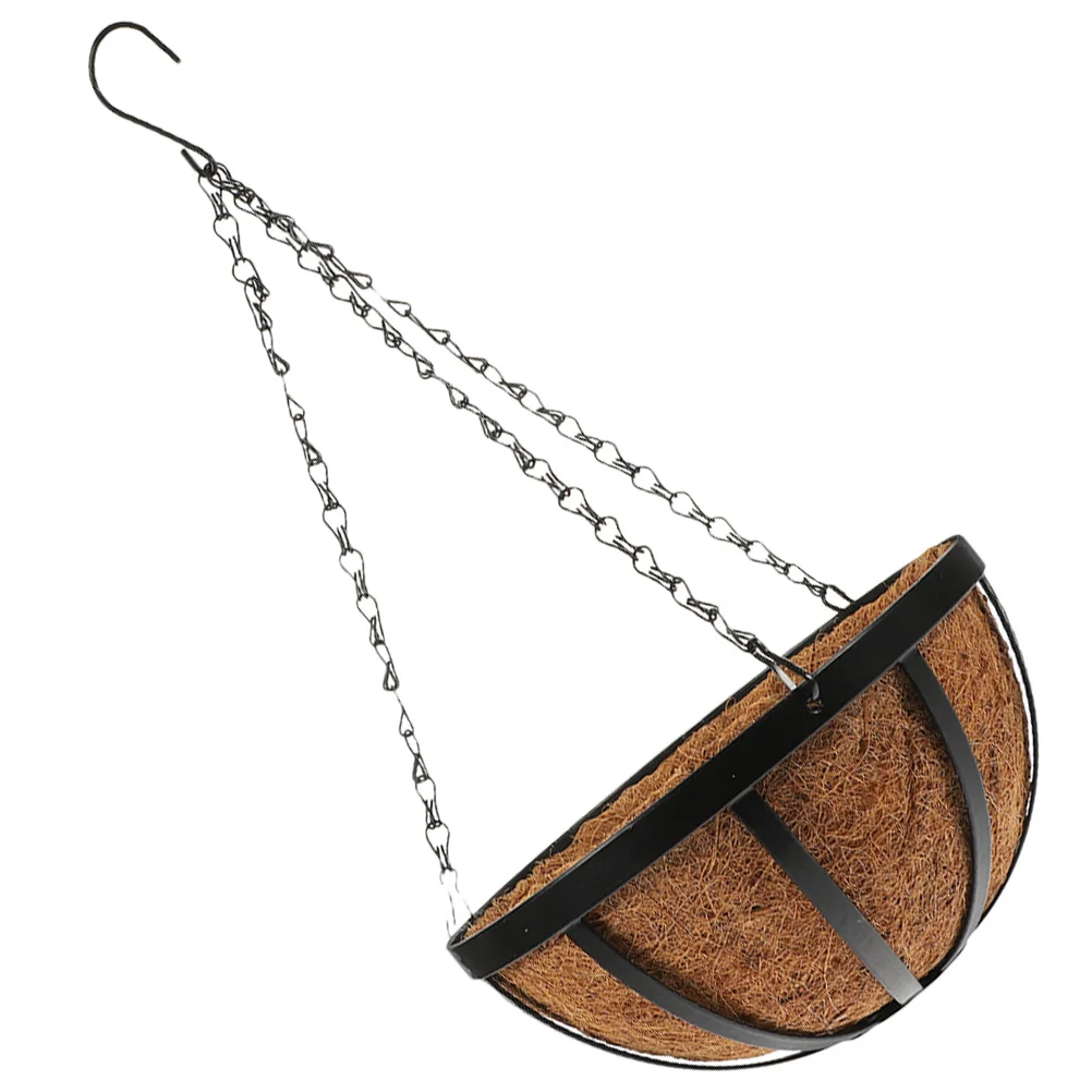 سلة معلقة من ألياف جوز الهند حاوية زراعة طبيعية للحديقة الداخلية والخارجية جدار جبل زارع شرفة أصيص زهور كبير #5