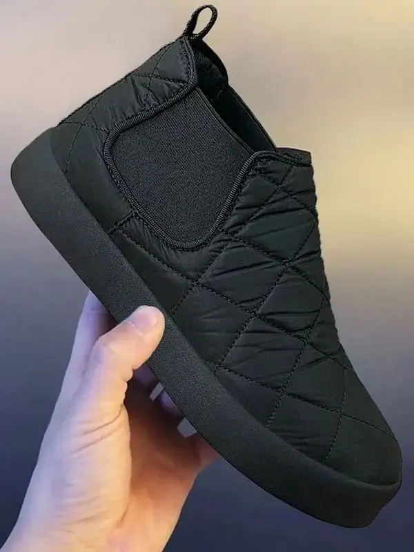 New Men's Snow Boots Flat Bottom Lightweight Winter Fleece Lined Warm Thick Bottom Casual Mid-Calf Booties round Toe