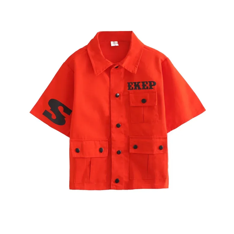 Trajes de baile de Jazz y Hip Hop para niños, chaqueta naranja, pantalones informales sueltos para niñas y niños, ropa de baile de salón callejero Hiphop