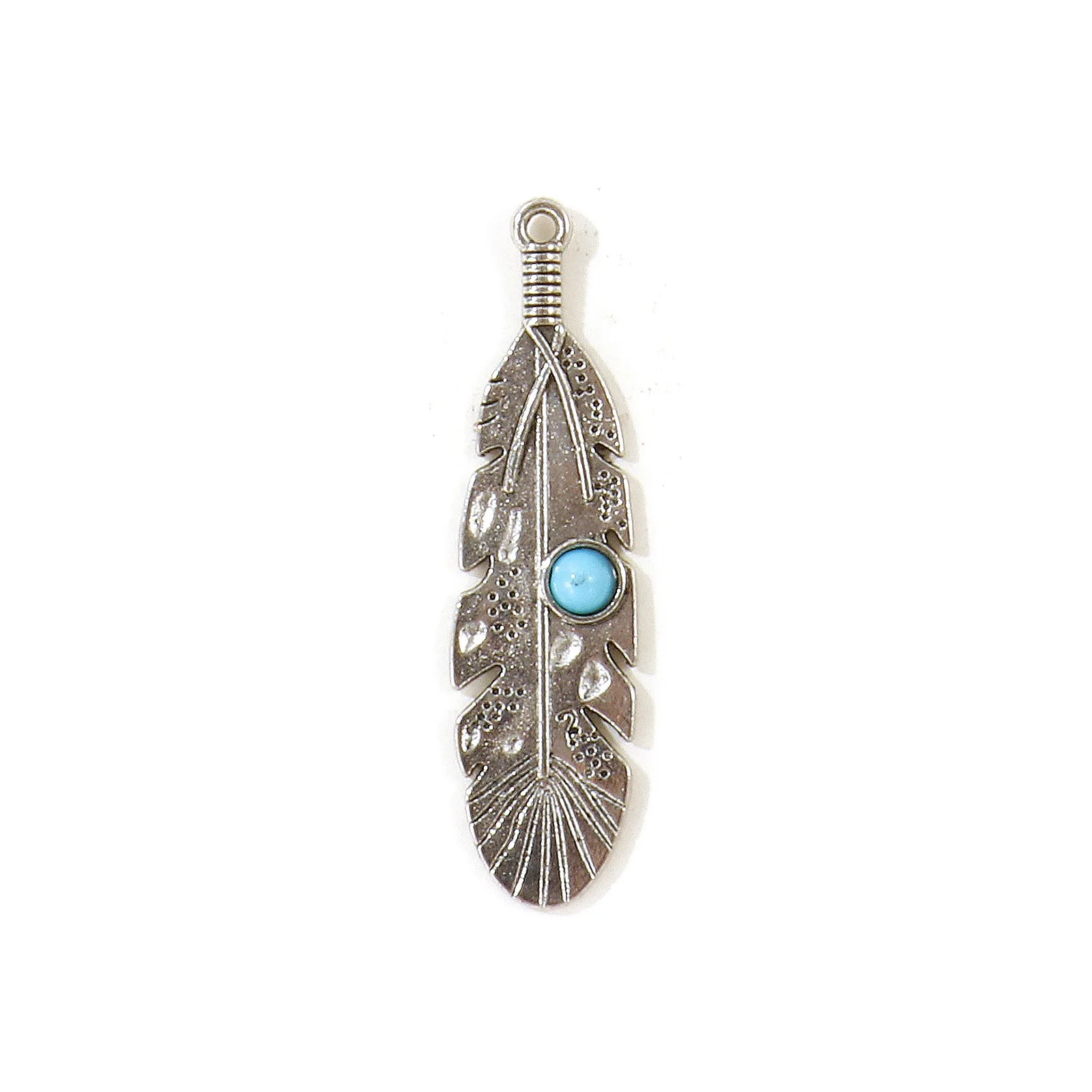 10 Stück Vintage Bohemia Anhänger Antiksilberfarben Grün Blau Imitation Türkis Feder Blumen Charms DIY Halskette Schmuck – Detail 1