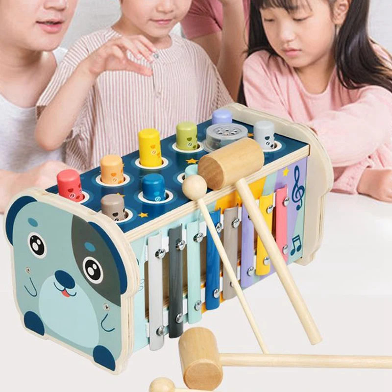 Xilófono de Piano para golpear a mano, juguete de madera para niños, perro Animal, 8 tonos diferentes con música, regalo de educación temprana para niñosCYGJ