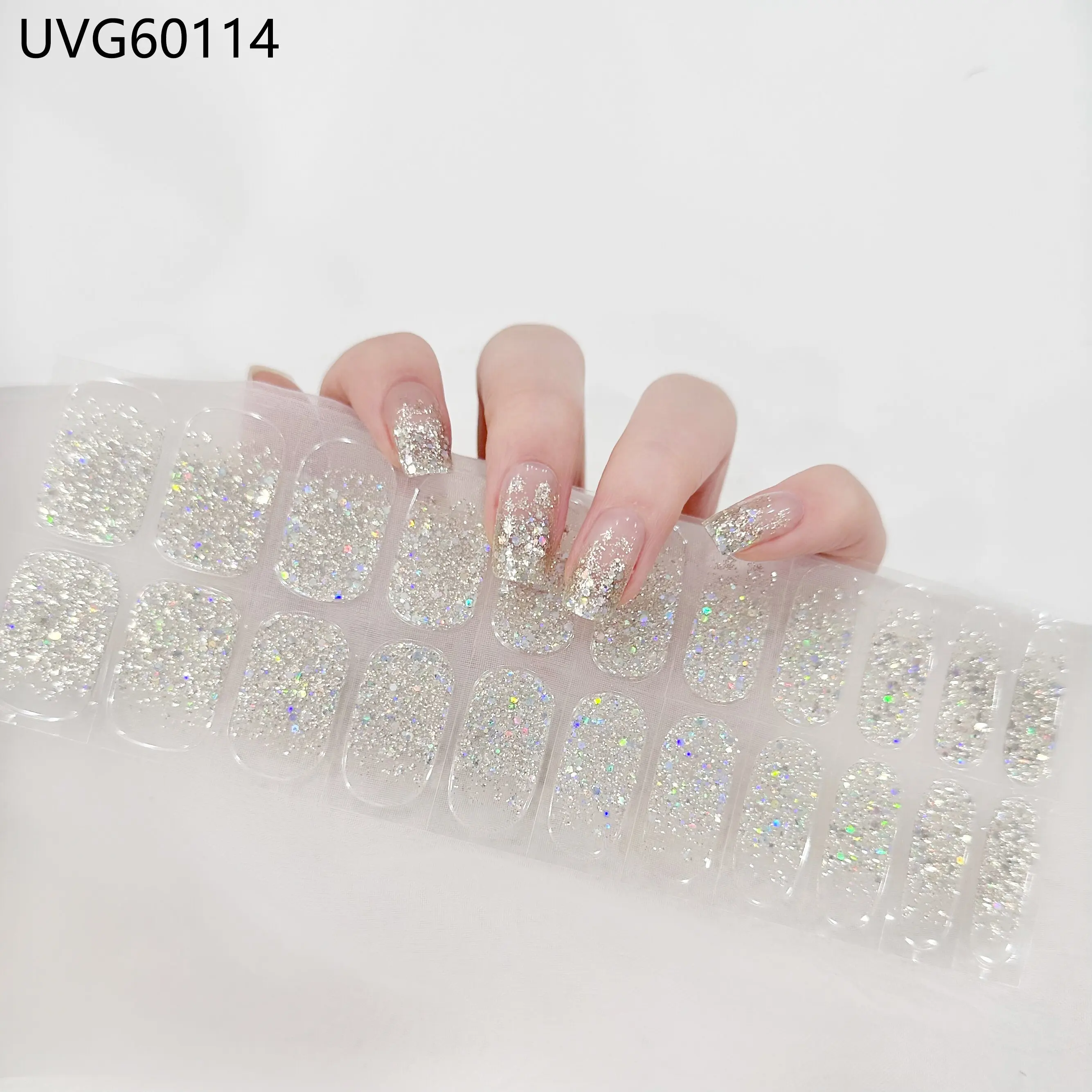 Semi-cured French Nail Wraps Gold Sliver Glitter Gel Lasting Eco-friendly Manicure UV Lamp Need Nail Sticker Finger Decals