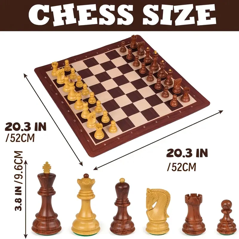 Luxurious large-sized chess set, 52cm foldable wood-like silicone chessboard king, 9.6cm tall weighted chess pieces