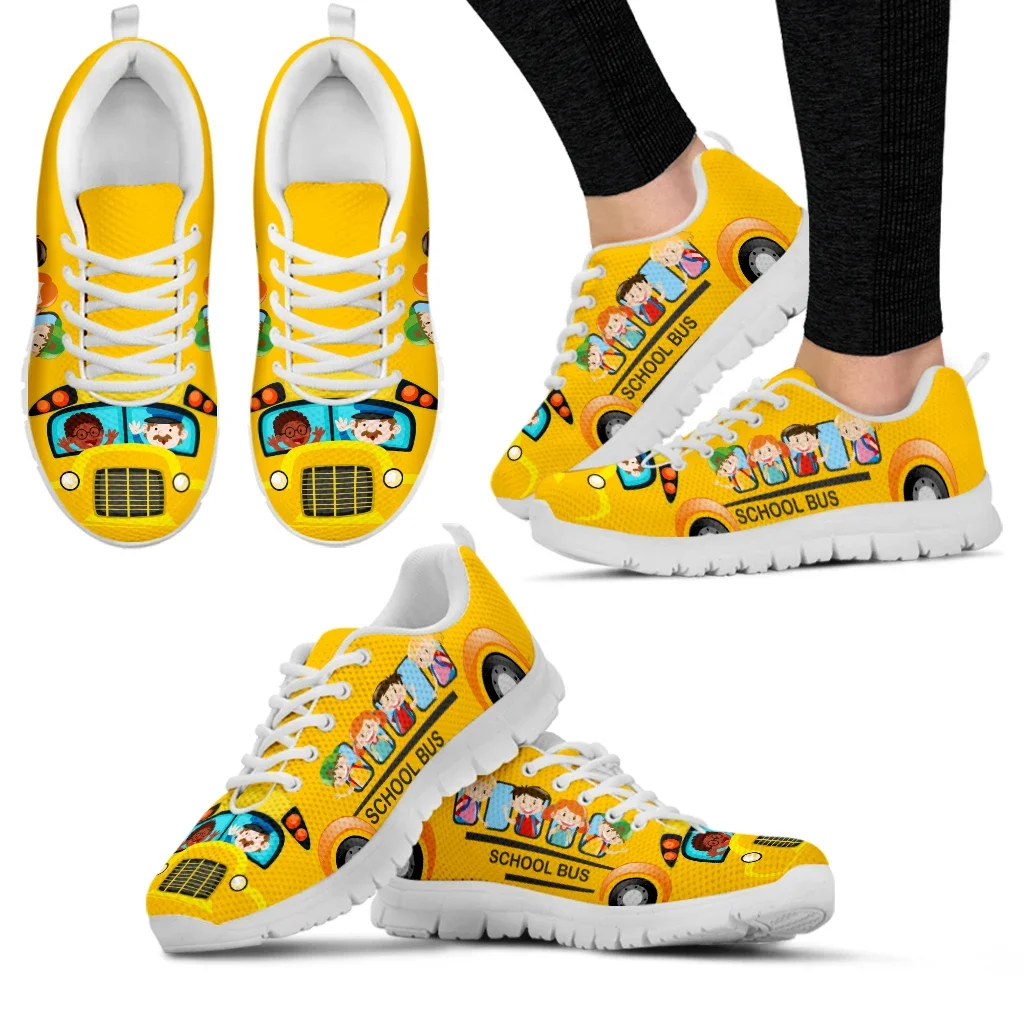 Yellow School Bus Design Casual Shoes Model Design Black Moccasins Demand Custom Breathable Lace-up Shoes Sneakers