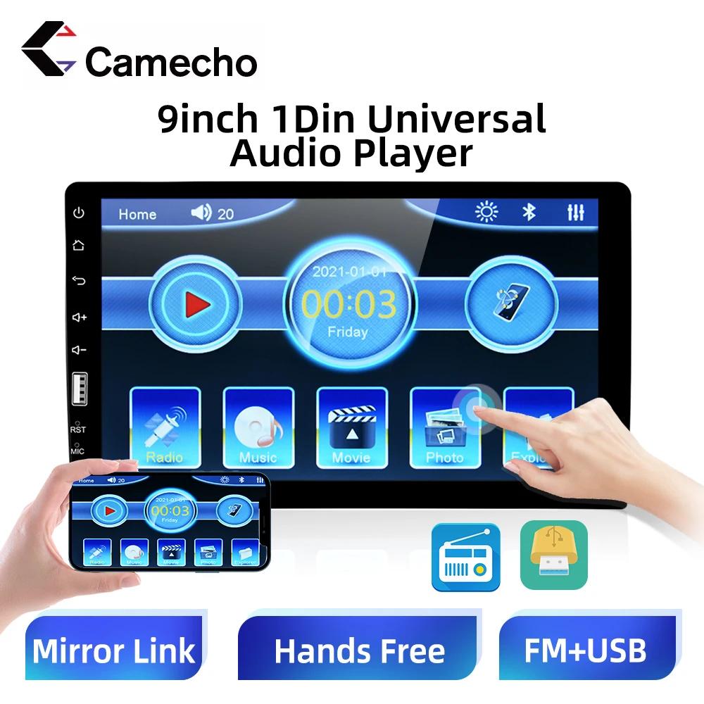 

Camecho Car Radio 9 Inch Touch Screen 1 din Multimedia Video Player USB Mirror Link Colorful lights FM Radio MP5 Navigation GPS