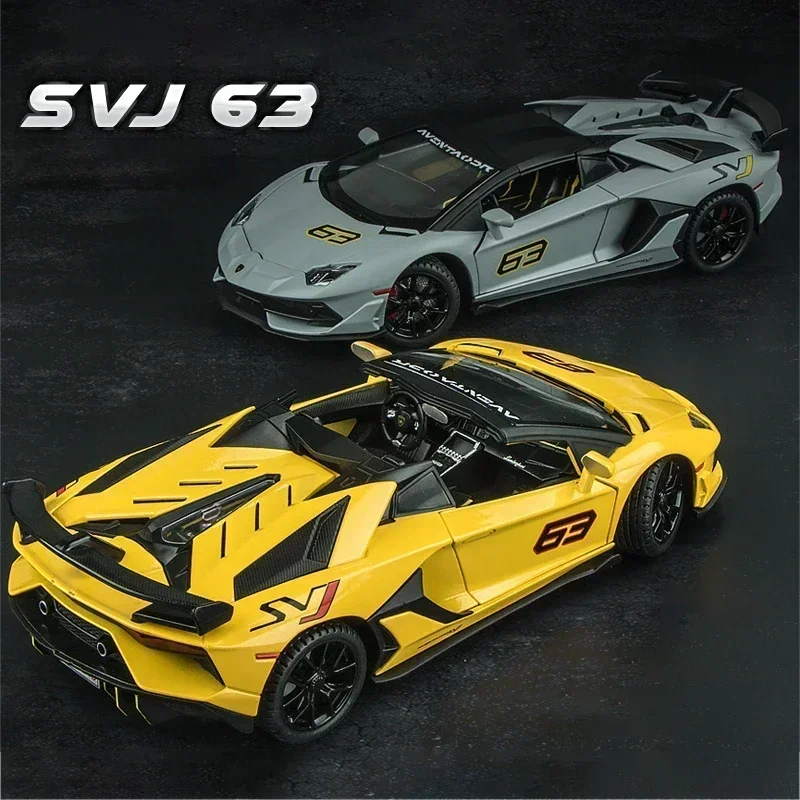 1:24 Lamborghini Aventador SVJ 63 Alloy Car Model Diecast Car Sound Light Car Lovers Collection Kids Birthday Gift Boys Toys