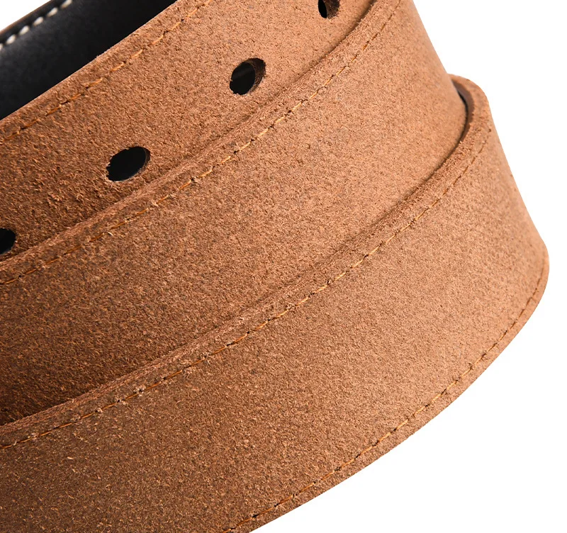 Herren Echtleder Gürtel ohne Schnalle im Vintage-Stil 105-140 150 160 170cm Übergröße Rindsleder Taillengürtel mit Dornschließe Zubehör – Detail 7